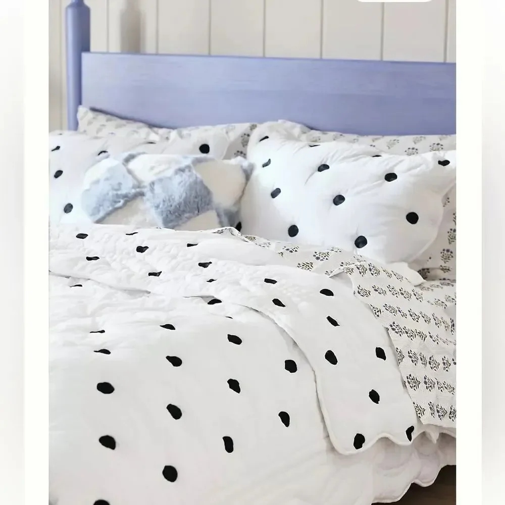 Anthropologie Cotton Polka Dot Embroidered Bedspread